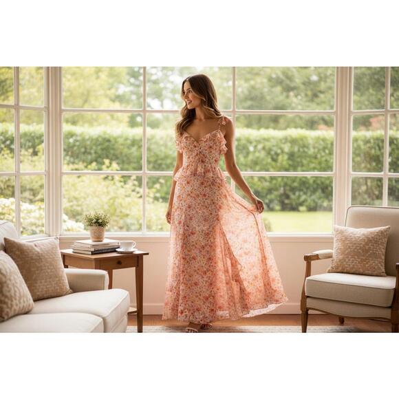 Aqua Dresses & Skirts - AQUA Floral Ruffle Trim Maxi Dress - NWT (New)‎